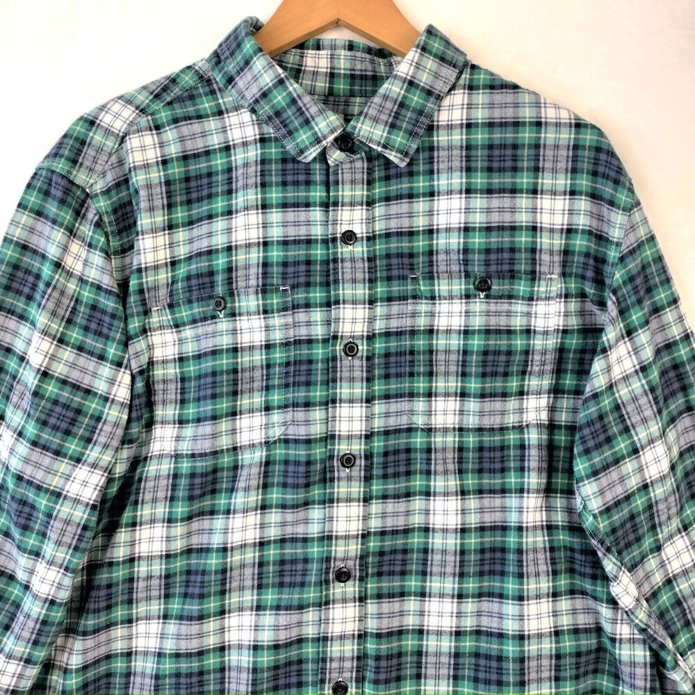 LL Bean Flannel Shirt Mens Large Green Plaid Wicked Soft Slightly Fitted 513825